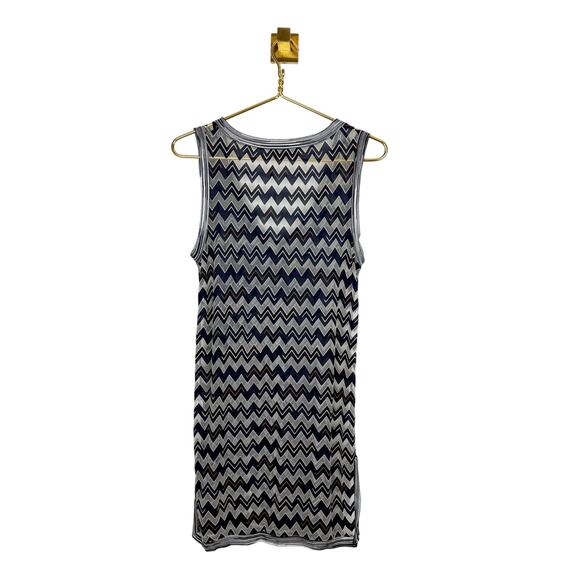 Missoni Sport Blue White Sheer Zig Zag Tunic Dress Sleeveless V-Neck 40 US 4 - Picture 2 of 11